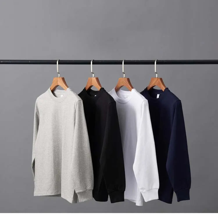 300 GSM 100%Cotton Solid Colors Men Custom Logo Long Sleeve T-shirt Unisex Long Sleeve T-Shirts