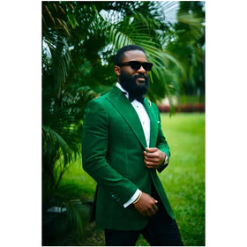 Wedding Suits Green Velvet 2 Pcs With Black Pant Groom Blazer Wear Business Blazer Tuxedos Terno Costume Home