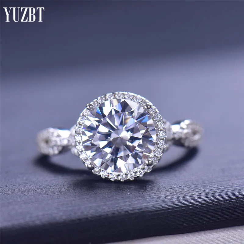 Silver 925 Original Round Brilliant Cut 2 Carat Diamond Test Past D Color Moissanite Interlocking Wedding Ring Fine Jewelry