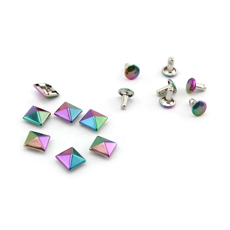 Nolvo World 9-10-12mm rainbow Finish 2-cap Pyramid Rivet Fastendog Leash Straps Rivets Bags Dog Collar Decoration Stud