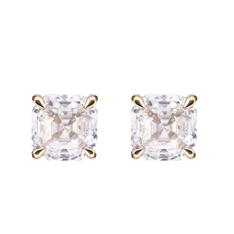 Tianyu Gems 14k Yellow Gold Four Prong Setting 1.5ct Asscher Cut Moissanite Diamond Earring Stud