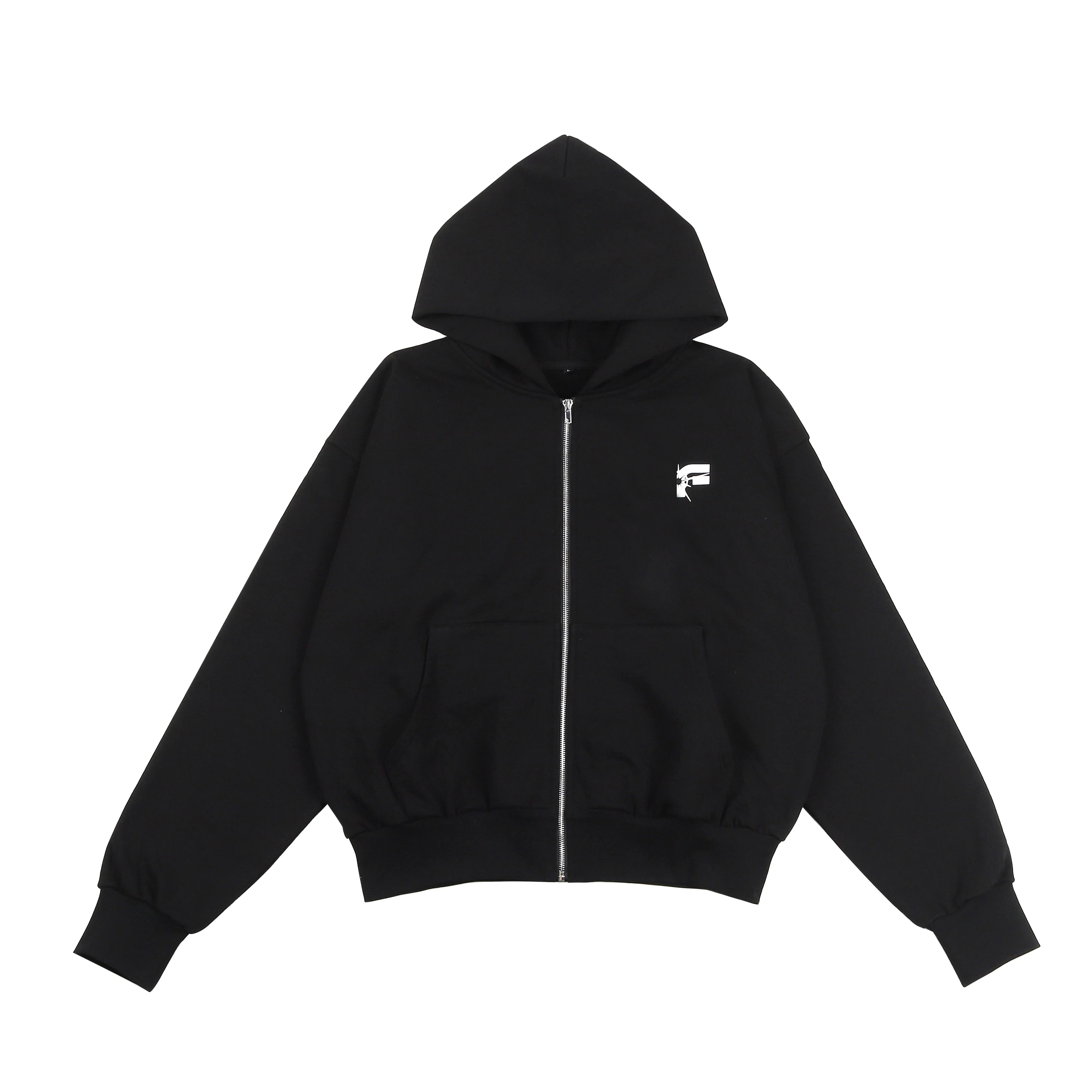 100% Cotton French Terry High Quality Heavy Weight Plain Black Blank Zip up Hoodies Sweatshirts Custom logo Hoodie