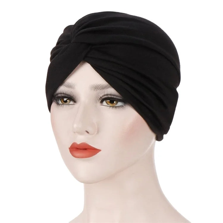 Wholesale Candy Color Front Cross Muslim Hijab Jersey Indian Hat Hijab Fashion Stretch Head Scarf Covers Bottom Hair Hat
