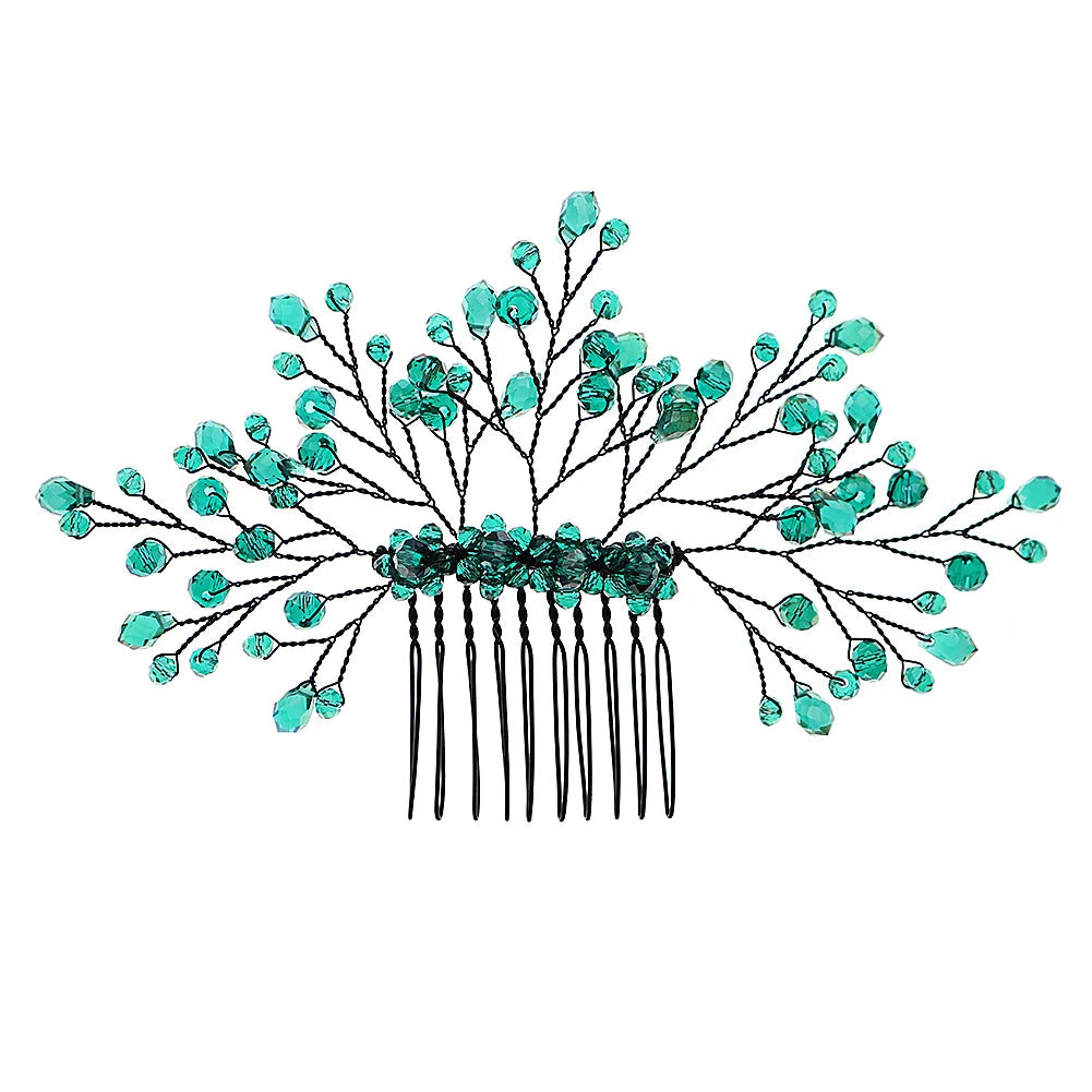 Handmade Wedding Green Crystal Hair Combs Accessories Bridal Headpiece Jewelry Hair Clips for Women