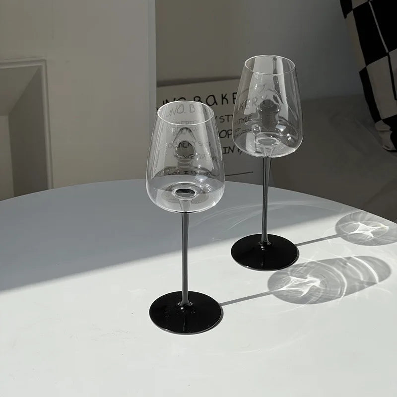 New Arrival Ins Vintage French Medieval Black Stem Goblet Retro Creative Champagne Glass Cup