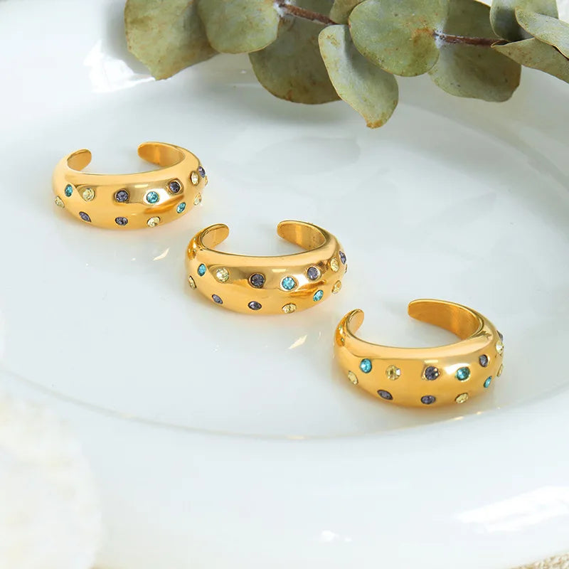 Ins Versatile Colorful Diamond Zircon Ring Stainless Steel Open Ring Commuter Jewelry for Women Anillos De Acero Inoxidable