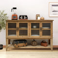 Innova Home Solid Wooden Side Cabinet High Quality Natural Rustic Long Sideboard Glass Door Home Furniture Living Room Entry