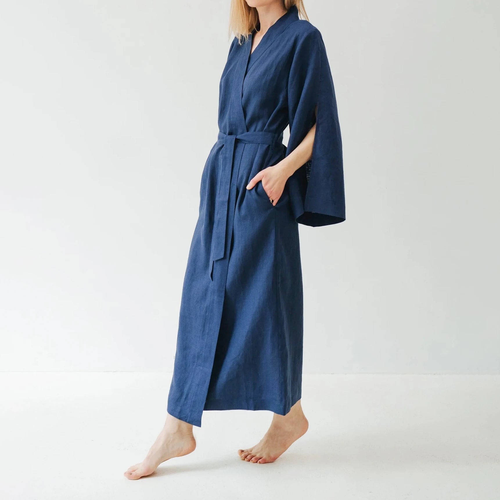 OEKO-TEX New Design Orange Color Custom Summer  Loose Kimono Womens Organic Linen Robe Turkish Linen Sleepwear