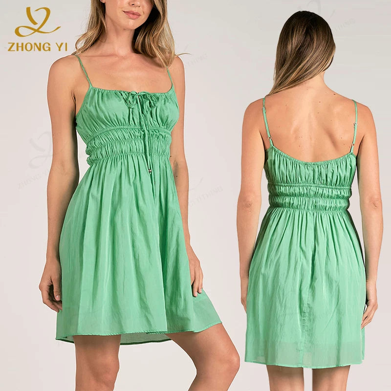 New Custom Arrivals Summer Ladies Women's Mini Frocks Casual Solid Elegant Elastic Back Cotton Linen Modest Short Slip Dress