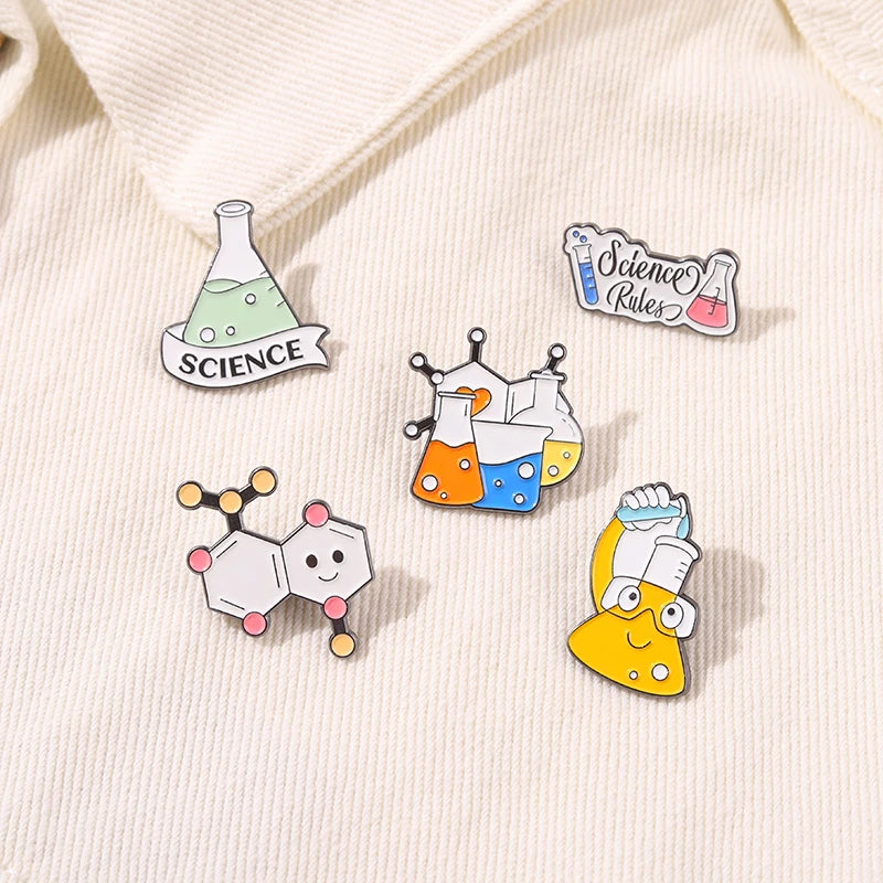 Chemistry Lab Enamel Pin Custom Brooches Bag Clothes Lapel Pin Science Experiment Badge Element Molecular Structure Teacher Pins