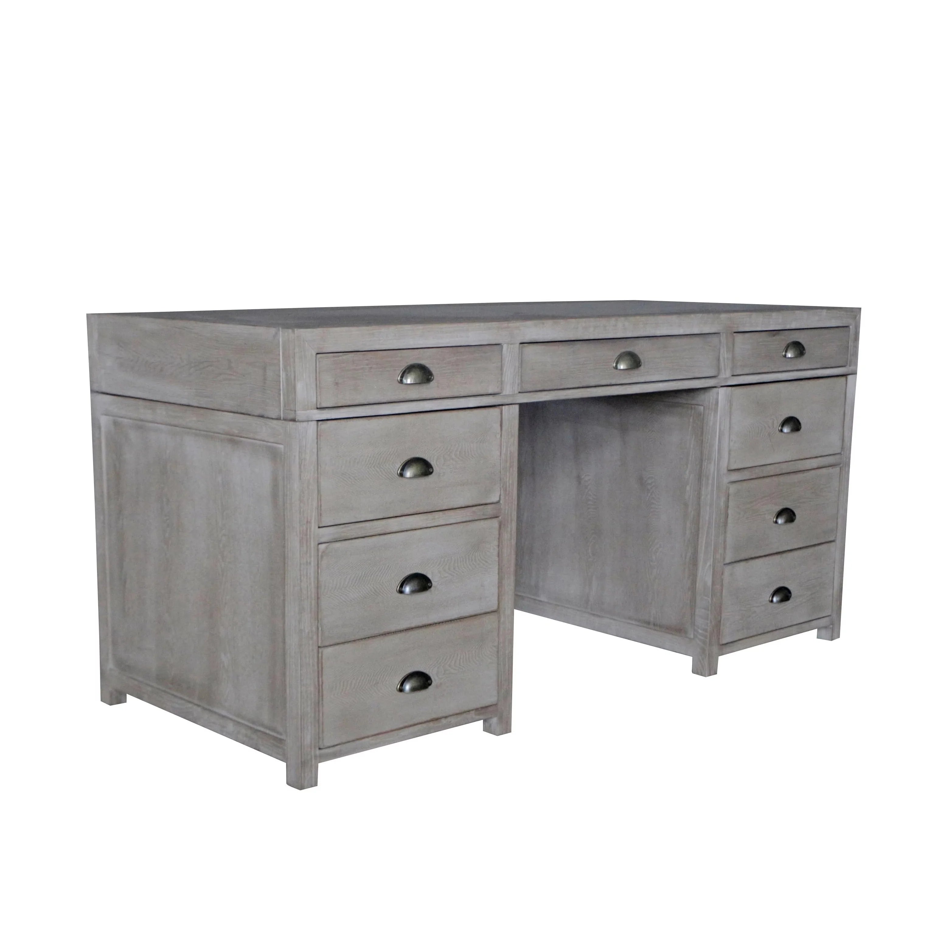 Light Gray Weathered Retro 7-Drawer Storage Desk (Cabinet Style)