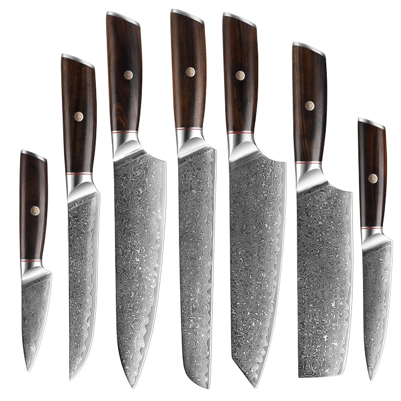7 Piece Damascus Steel Kitchen Knife Set Chef Kiritsue Slicing Nakiri Utility Paring Knife 67 Layer VG10 Steel Kitchen Knives
