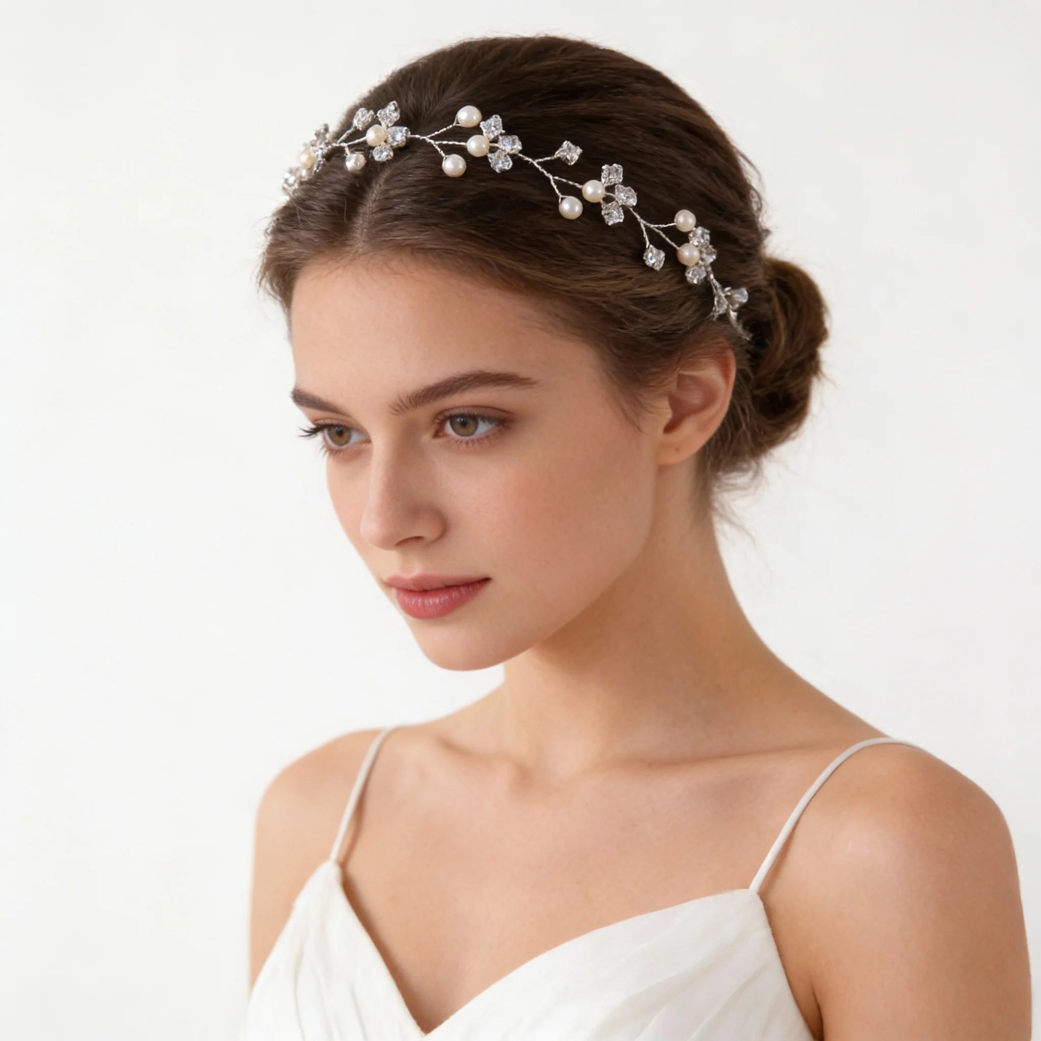 Custom Bridal Pearl Crystal Headband Set - 2Pcs Wedding Hair Accessories for Women