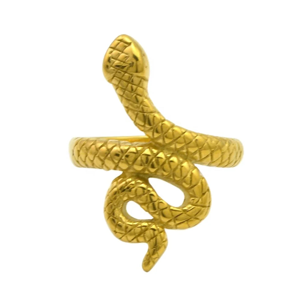 Fashion Women Ring Stainless Steel 18K Gold Plated Snake Tongue Ring Snake Ring With Stone Jewelry