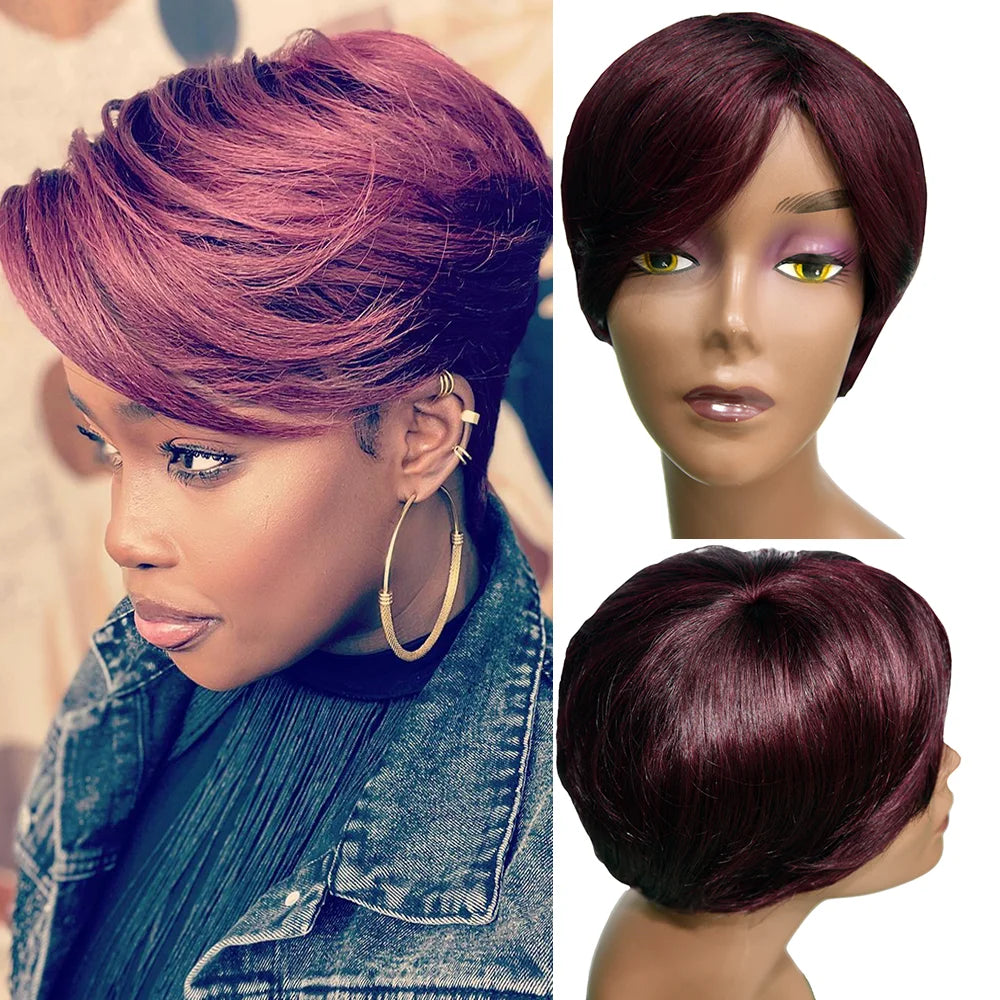 Lidemei Straight Natural Wave Brazilian Virgin Hair Wave Short Pixie Cut Wig Perruque Pixie Cut Wig Human Hair Wigs