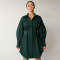 Popular Design Pleated Bodycon Elegant Turn Down Collar Shirt Dresses Mini Dinner Dress for Women