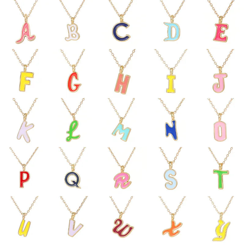 SC Wholesale Cartoon Letter Pendants Charm Lovely Drip Oil Alphabet Pendant Cute Colorful Initial Pendants for Necklace