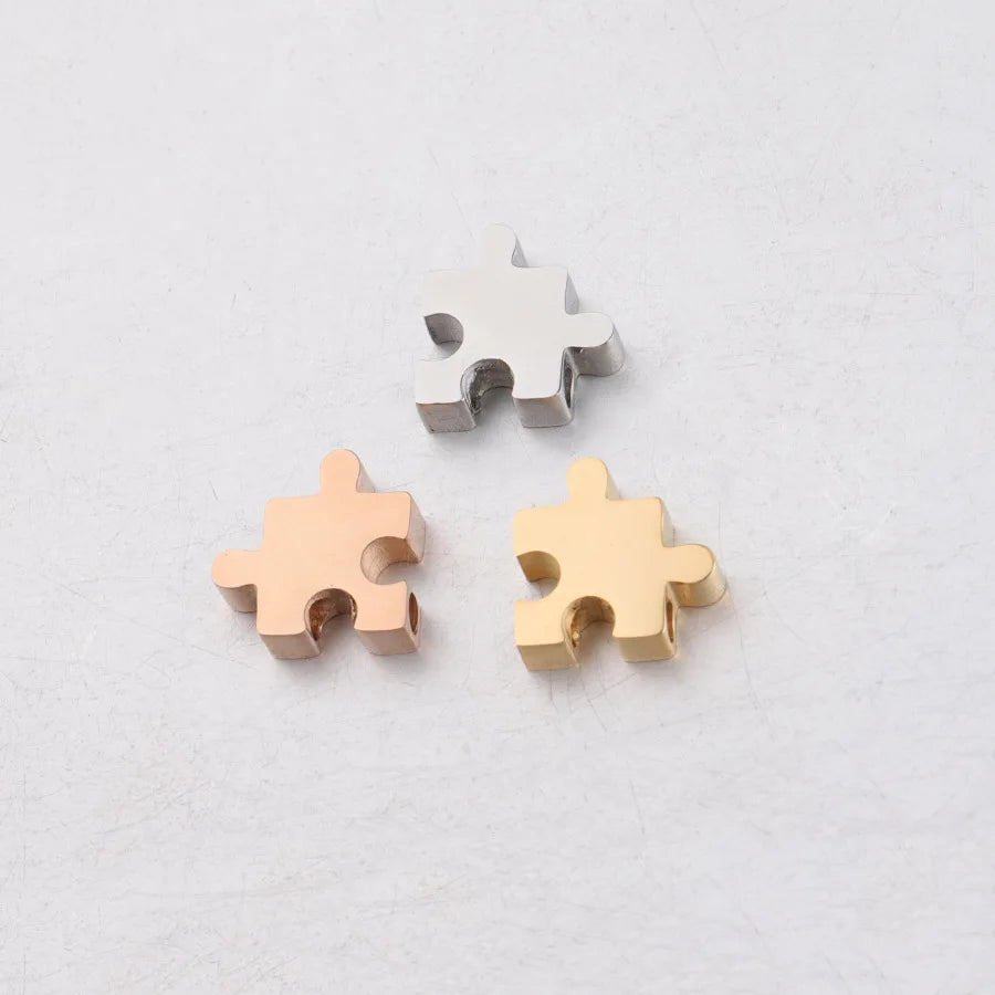 Wholesale  Puzzle Design Stainless Steel Bead Charms 10*10mm Silver / Gold / Rose Gold Blank Charm Beads for Jewelry Making