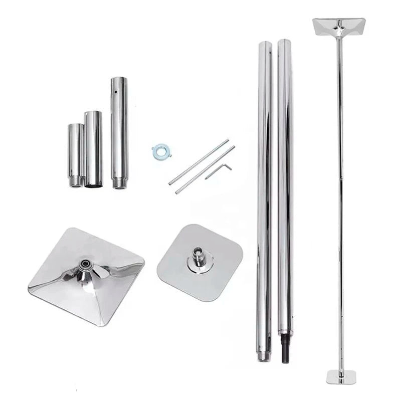 Silver Stainless Steel Stripper Dance Pole 45mm Square Base Height Adjustable for Spinning Static for Bar Use