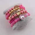 Women 681012mm Crystal Pave Ball Resin Bracelet Summer Multicolor Beads 6pc Bowknot Valentine Love Letter Stack Bracelets Set