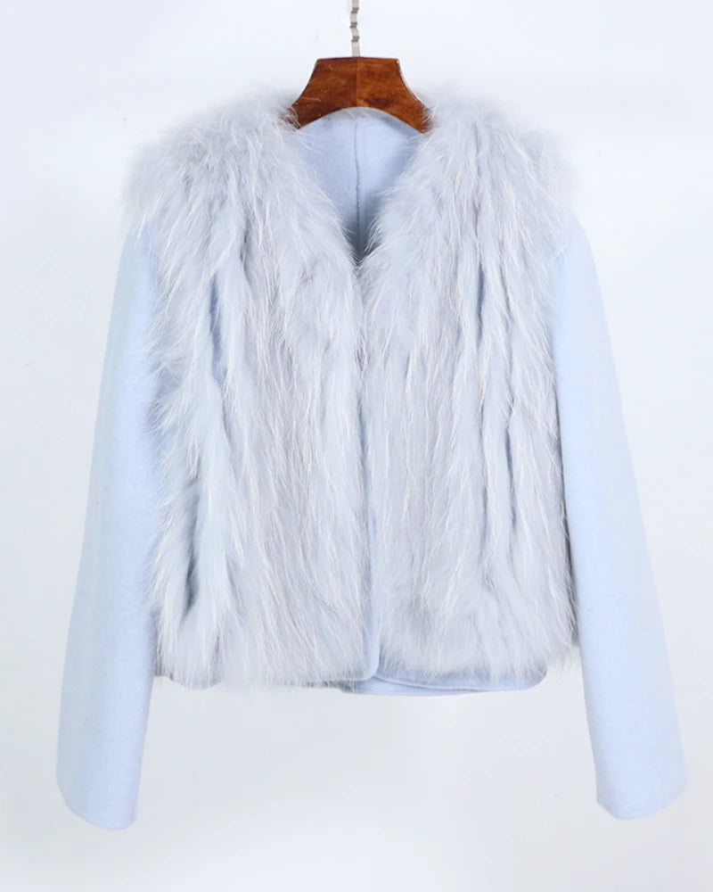 OFTBUY 2023 New Autumn Casual Woolen Jacket with Detachable Fur Vest Natural Fox Fur and Short Wool Cashmere Blends Coat