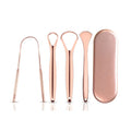 Custom Laser Logo 3PCS Stainless Steel Metal Tongue Cleaners Scraper Brush Set with Case