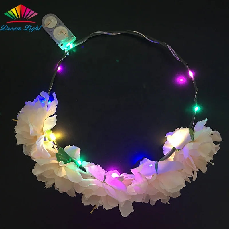 LED Peony Flower Crowns Light up Flower Wreath Glowing Floral Headpiece LED Garland Hair Bands for Women Girls Wedding