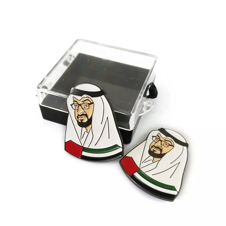 Best Seller United Arab Emirates Sheikh Shaikh Shiekh & UAE Flag Magnetic Metal Pocket Pin for AE  National Day Celebration
