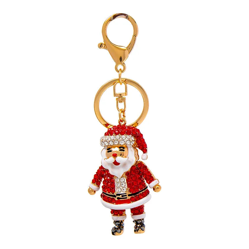 Fashion Crystal Father Christmas Car Keyring Red Rhinestone Santa Claus Keychain for Christmas Gift