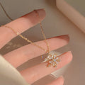 Shining Rotatable Cubic Zircon Snowflake Shape Pendant Necklace Chic Stainless Steel Chain Bling Snowflake Necklace