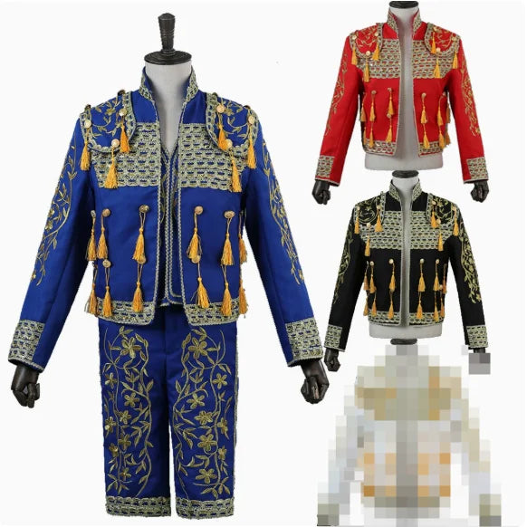 Men's Clothing Spanish Matador Costume Stage Court Performance Costume Bullfighting Costume Embroidered Tassel 3-Piece Set