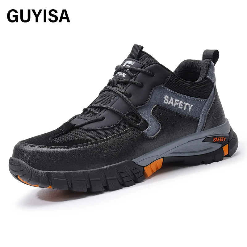 For GUYISA Anti-Static Work Shoes Steel Toe Indestructible Safety Industrial Construction Slip-Resistant Microfiber Comfortable
