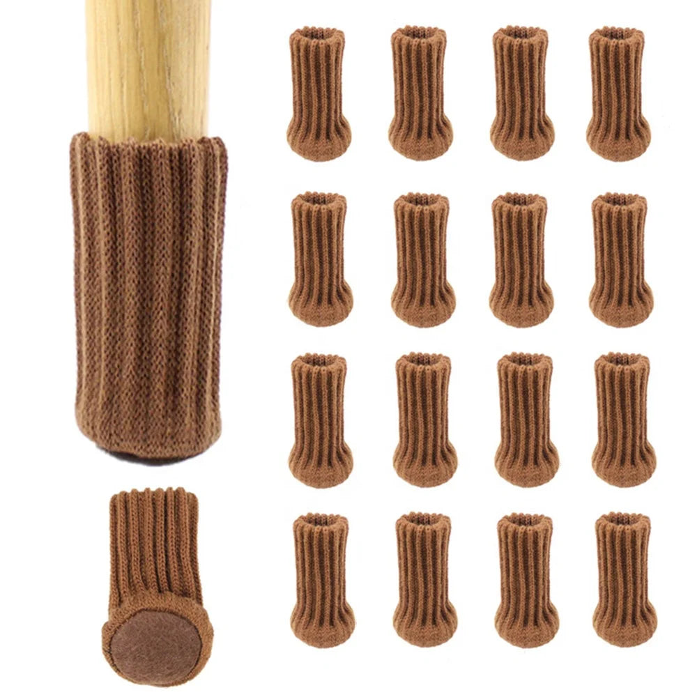 Newest Design Floor protection Coffee Color Knitted Feet Chair Leg Socks Double Layer Cover 4pcs/set