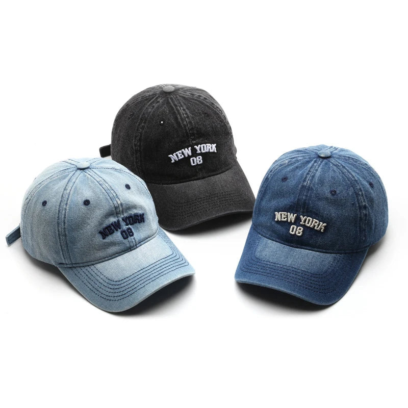 Fashion Women Washed Denim Letter Embroidery Ball Cap Man Custom Sublimated Plain Distressed Baseball Caps