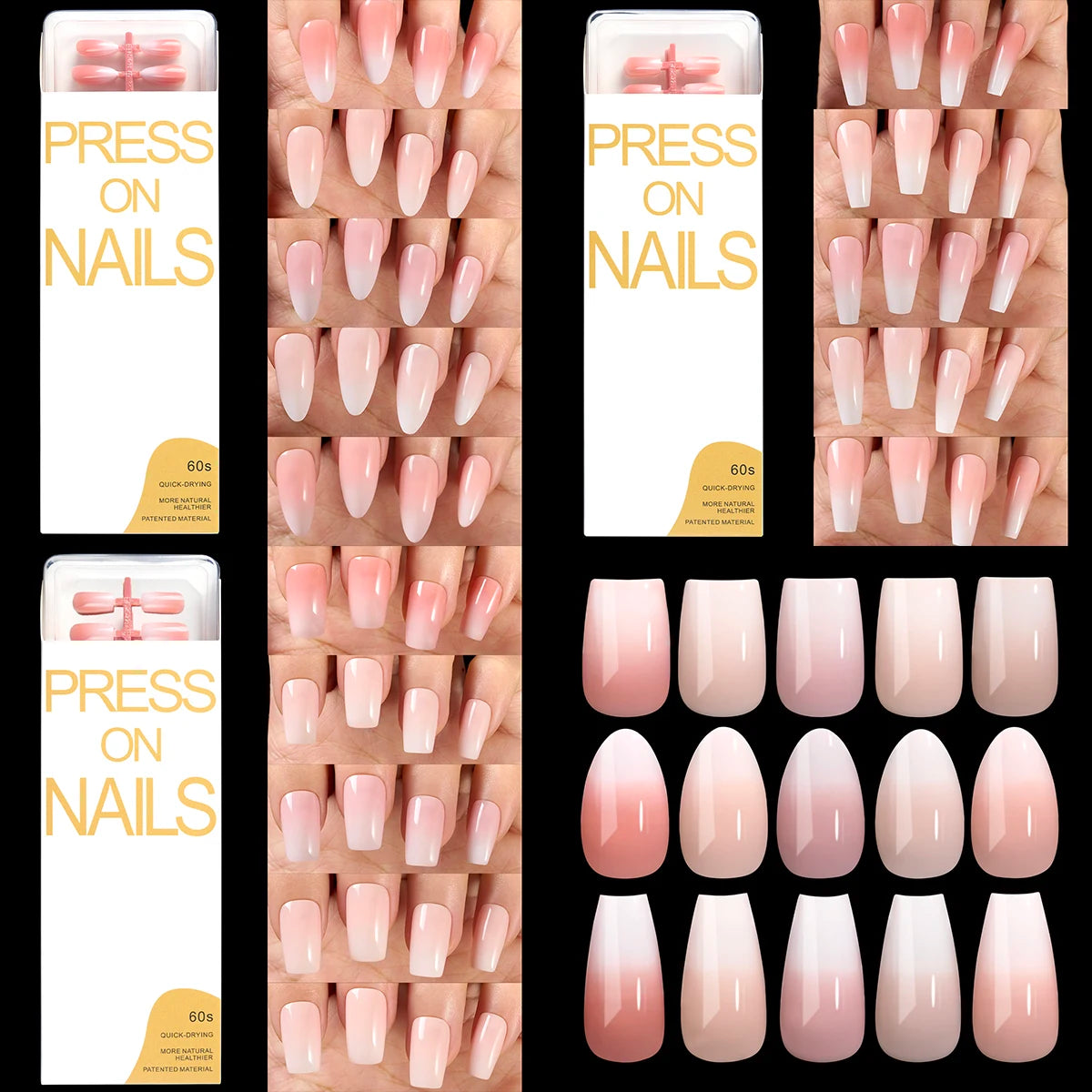 Factory Direct 120-Piece Gradient Armor French Nail Art Patch Detachable Square Pattern No Fingernails Artificial Fingernails
