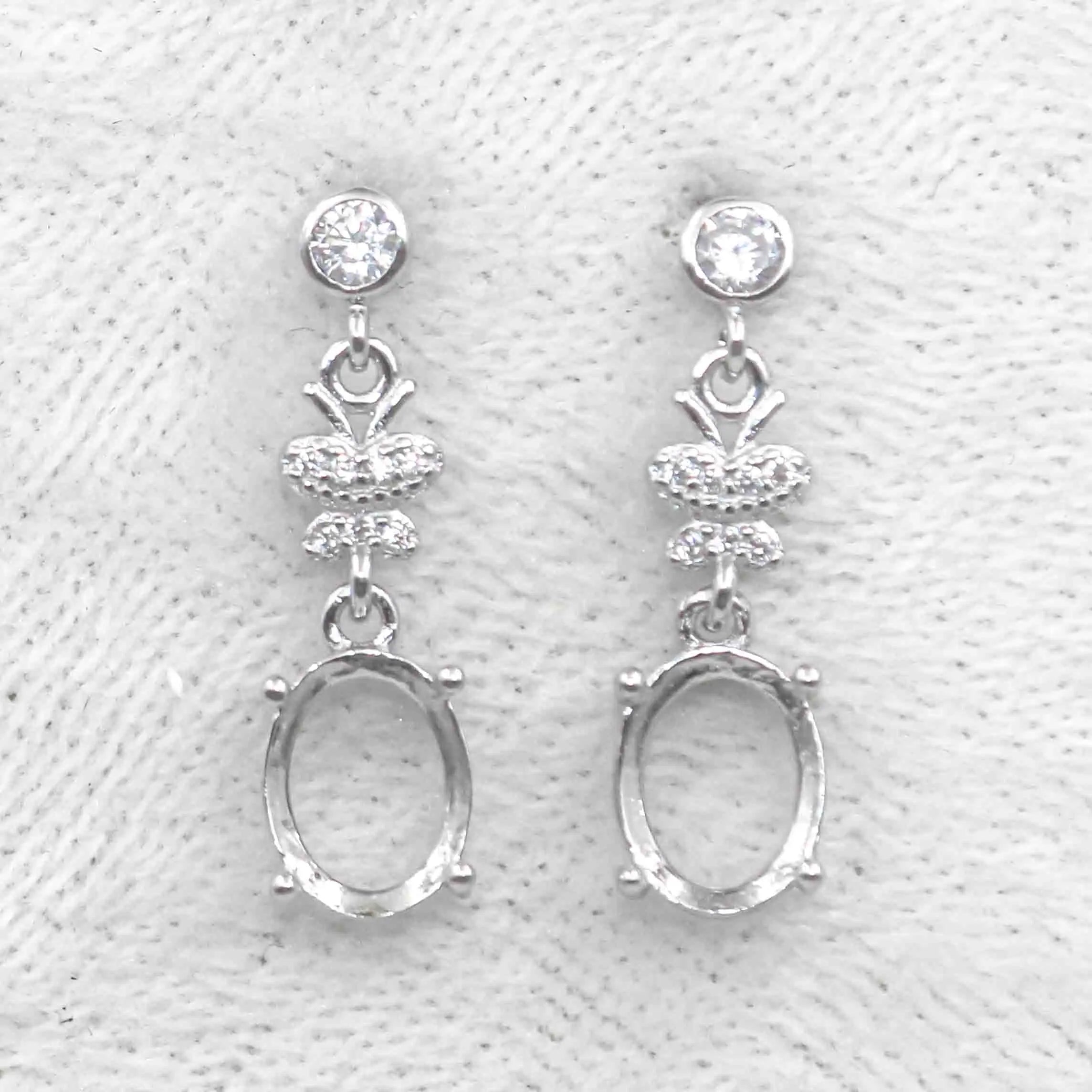 Sterling Silver 7*9mm Semi Mount Stud Eardrops Empty Frame Support Blank Setting S925 Base Without Center Stone DIY for Inlay