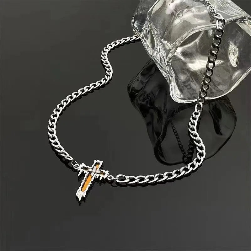 Cross titanium steel men's and women's hoodie necklace hip hop collarbone chain