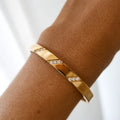 New Fashion Stainless Steel 18K Gold Plated Geometric White Cubic Zirconia Bangles Unisex Cuff Bracelet Dainty Fine Jewelry