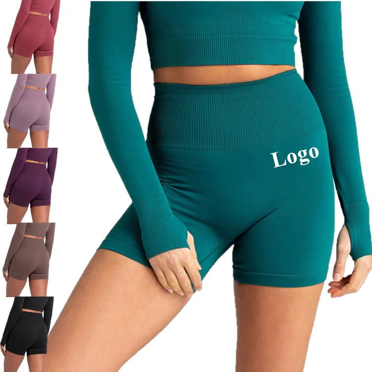 Women's High Waist Yoga Suit with Custom Logo Wholesale Outdoor Sports Shorts Elastic Waist Closure Printed Pattern