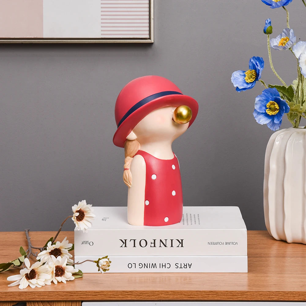 Awoyhaitii Resin Bubble Girl Figurine Ornament 3D Modern Interior Bedroom Decoration Funny Girl Gift