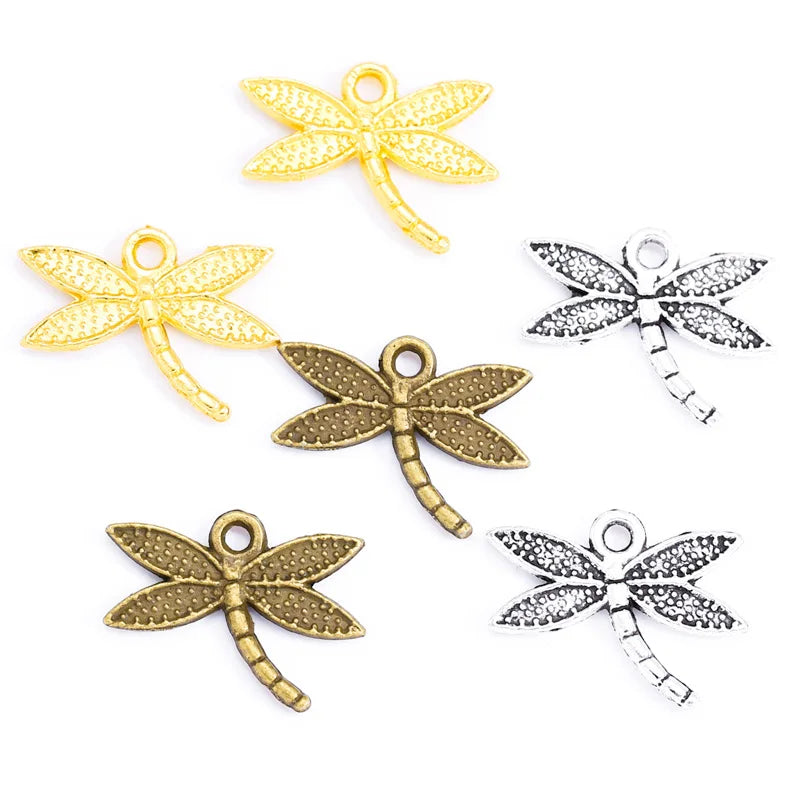 3 Colors Charms Dragonfly for Jewelry Making Bronze Tibetan Silver Plated Pendants Antique DIY Handmade Craft 18*13mm D229