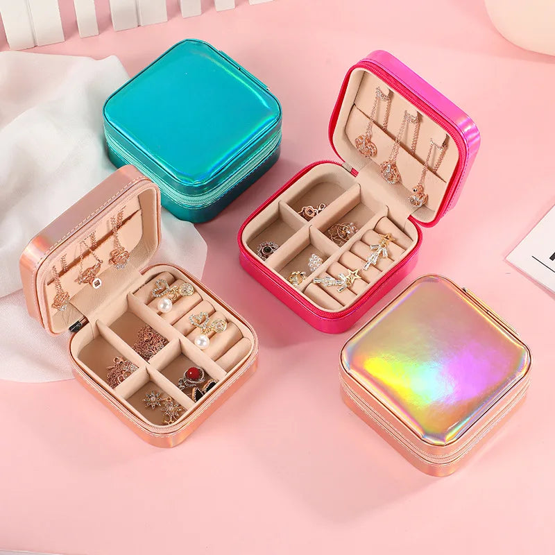 Wholesale Mini Retro Compact Glossy Fashionable PU Leather Jewelry Box for Girls for Earrings and Necklace