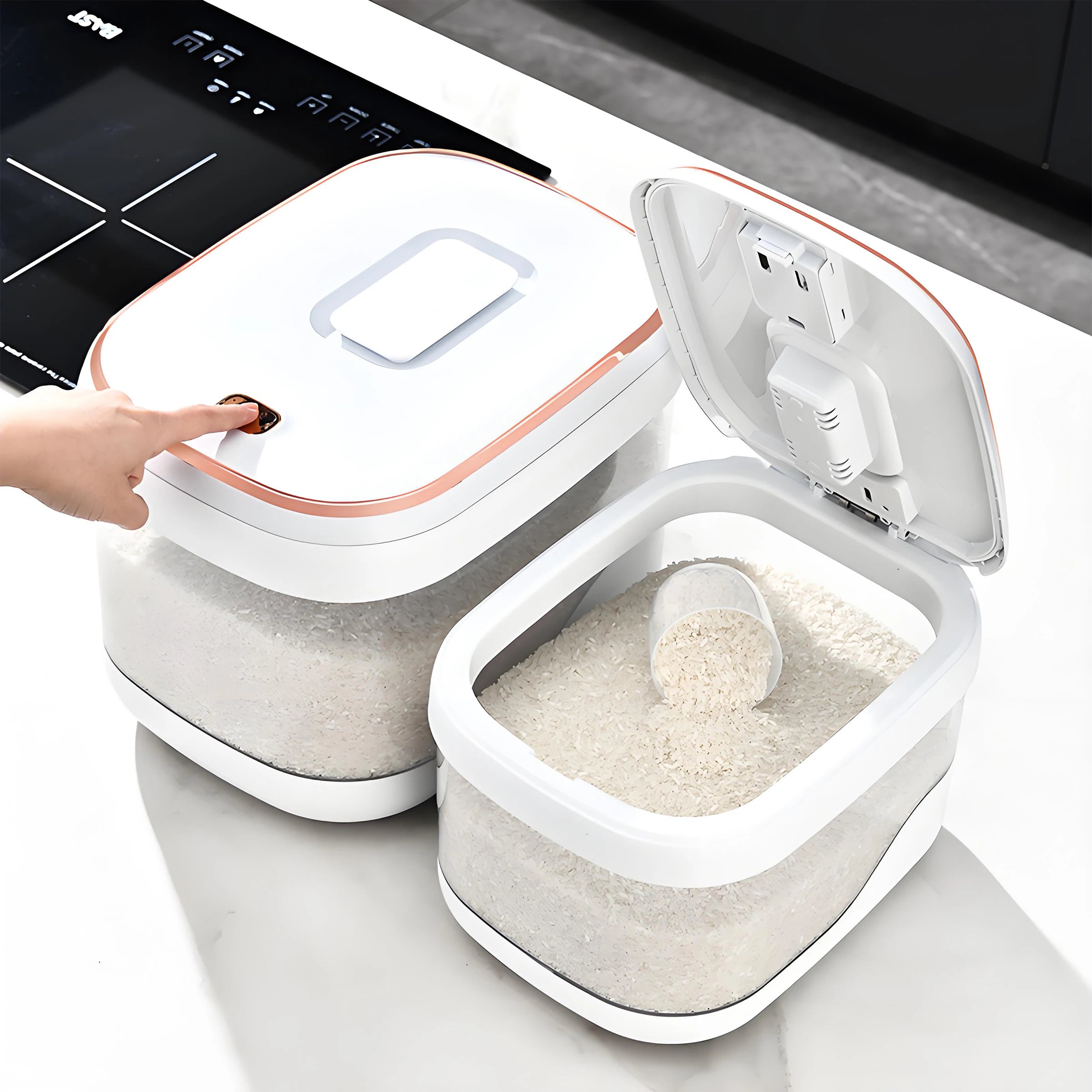 Large Capacity Food Grade Plastic Rice Storage Bucket Convenient Kitchen Organizer with Push Button Sealed Lid