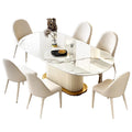 Modern Luxury Light Rock Plate Dining Table  Oval Shape with Elegant Dining Chairs