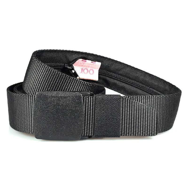 LQbelt Hide Money Interlayer Zipper Polyester Canvas Belt Plastic Buckle Men's Fabric Belt Outdoor Wholesale Factory