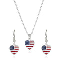 New Patriotic Stars Stripes Independence Day Heart American Flag Necklace Earrings Jewelry Set for Women