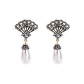Wholesale Gold Plated Rhinestone Crystal Fan Shape Studs Earrings Retro Pearl Geometric Drop Earrings