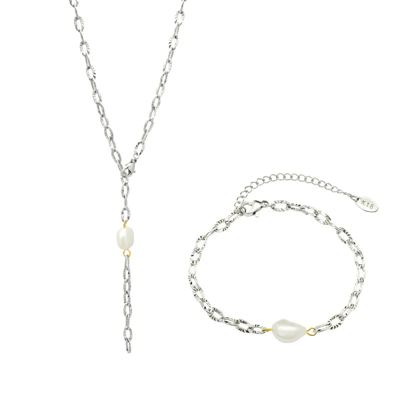 Cold Wind Freshwater Pearl Female Necklace Female Ornaments Stainless Steel Bracelet Necklace