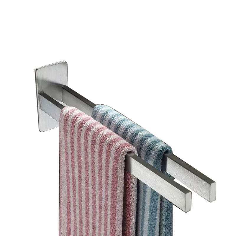 No Drilling Double Nickel Wall-Mounted Stainless Steel Towel Hanger & Holder with Self-Adhesive for Eco-Friendly Bathroom Use