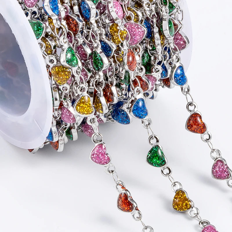 New Arrival Delicate Stainless Steel Bracelet with Shiny Chain Colorful Enamel Love Heart Charm for Jewelry Making Best Gift